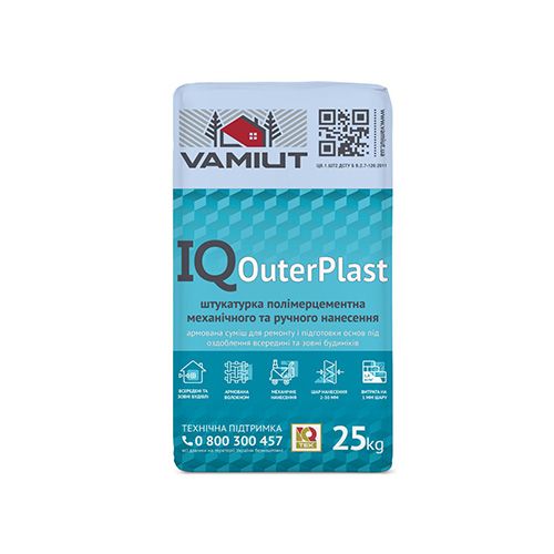 IQ OuterPlast Шпаклевка полимерцементная армированная 25кг (Vamiut) SR